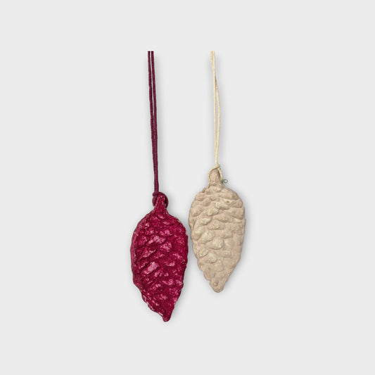 Tannenzapfen hängend, Aubergine &amp; Rosa