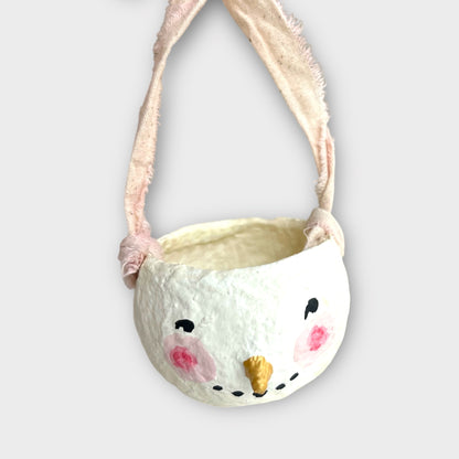 Håndlavet mini snemandsskål – dekorativt juleophæng