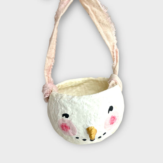 Håndlavet mini snemandsskål – dekorativt juleophæng